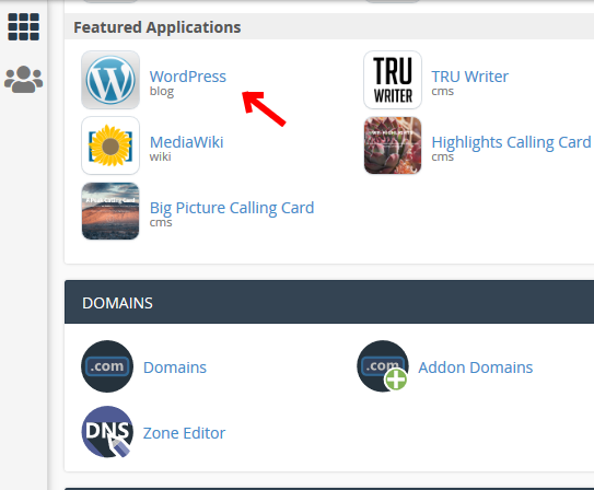 Screenshot of WordPress application in cPanel which looks like a white W in a blue circle. 
