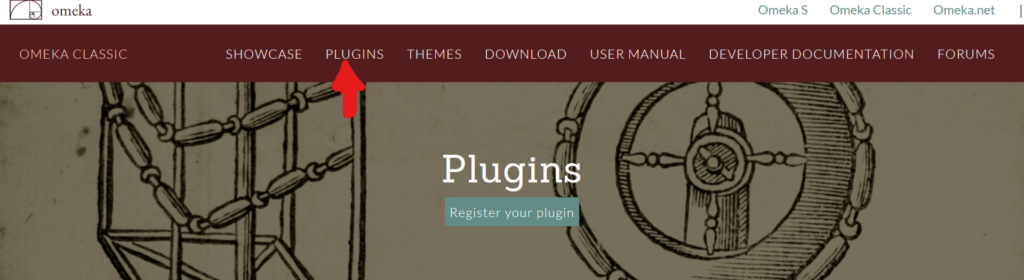 Red arrow pointing to where to find the options for plugins.