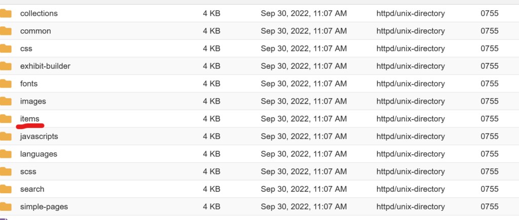 The items folder is underlined here in red